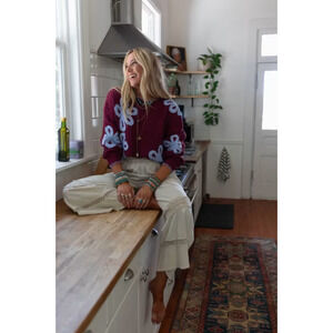 Boho‎ Chic Cable Knit Floral Sweater